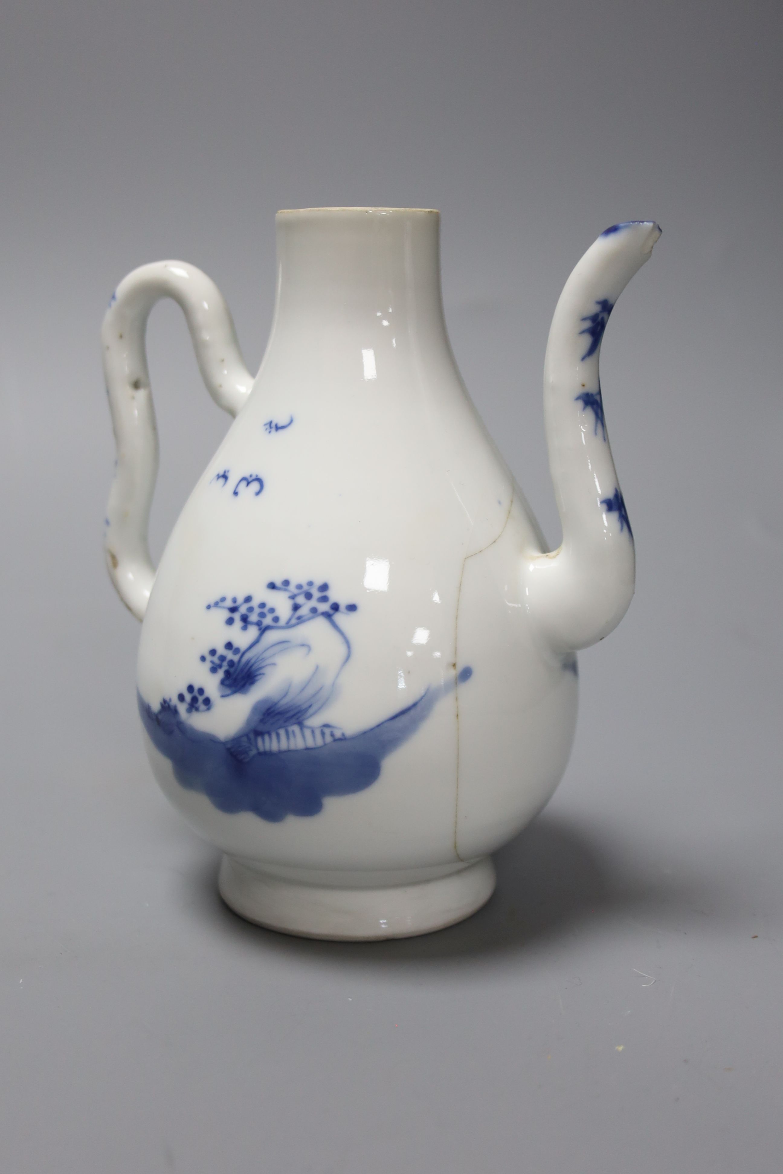 A 19th century Chinese blue and white bowl, together with a blue and white jug and a famille verte vase, largest 21cm